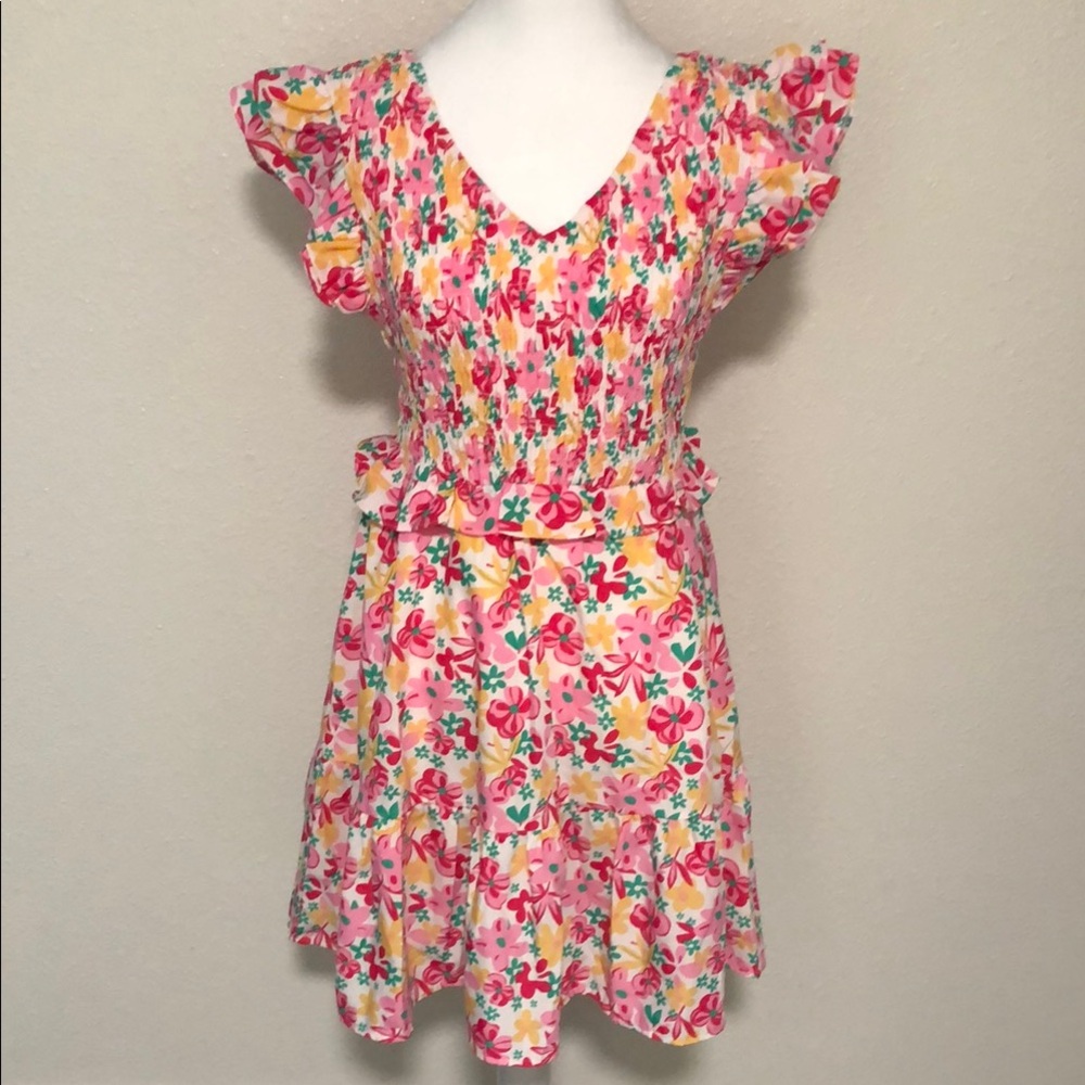Boutique Floral Women’s Dress - Pink, Yellow, Green & White Size Large